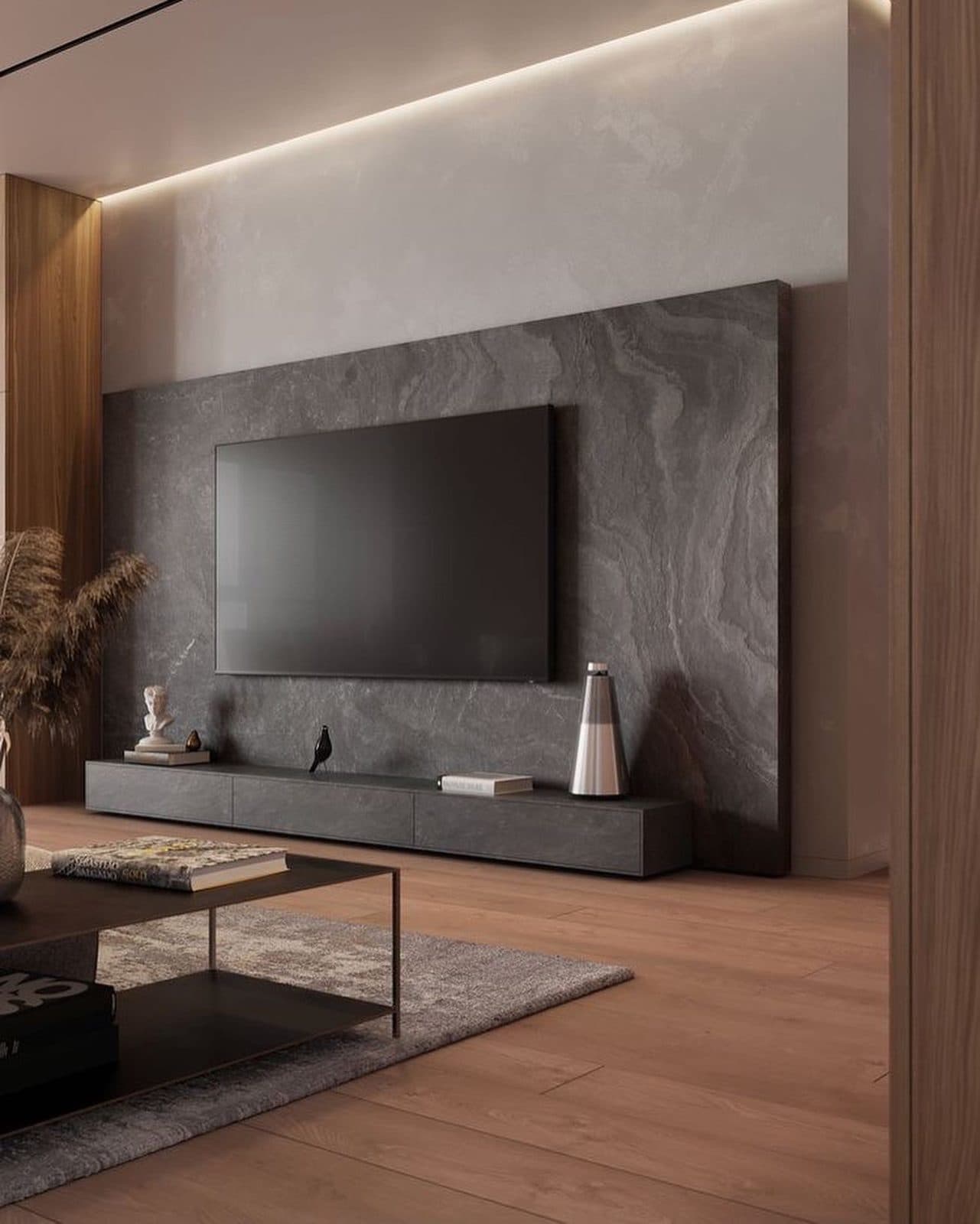 TV-Wand – Anthrazit-Schiefer